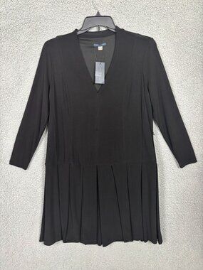 Tommy Hilfiger Women's Black Pleated Long-Sleeve V-Neck Dress Size 16 NWD.